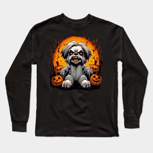 Scary shih tzu halloween puppy dog Long Sleeve T-Shirt